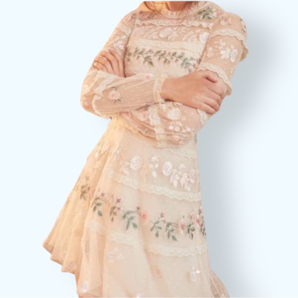 Needle & Thread x BHLDN Precious Rose 2 / XS Pink Embroidered Sequin Lace Formal - Picture 5 of 16